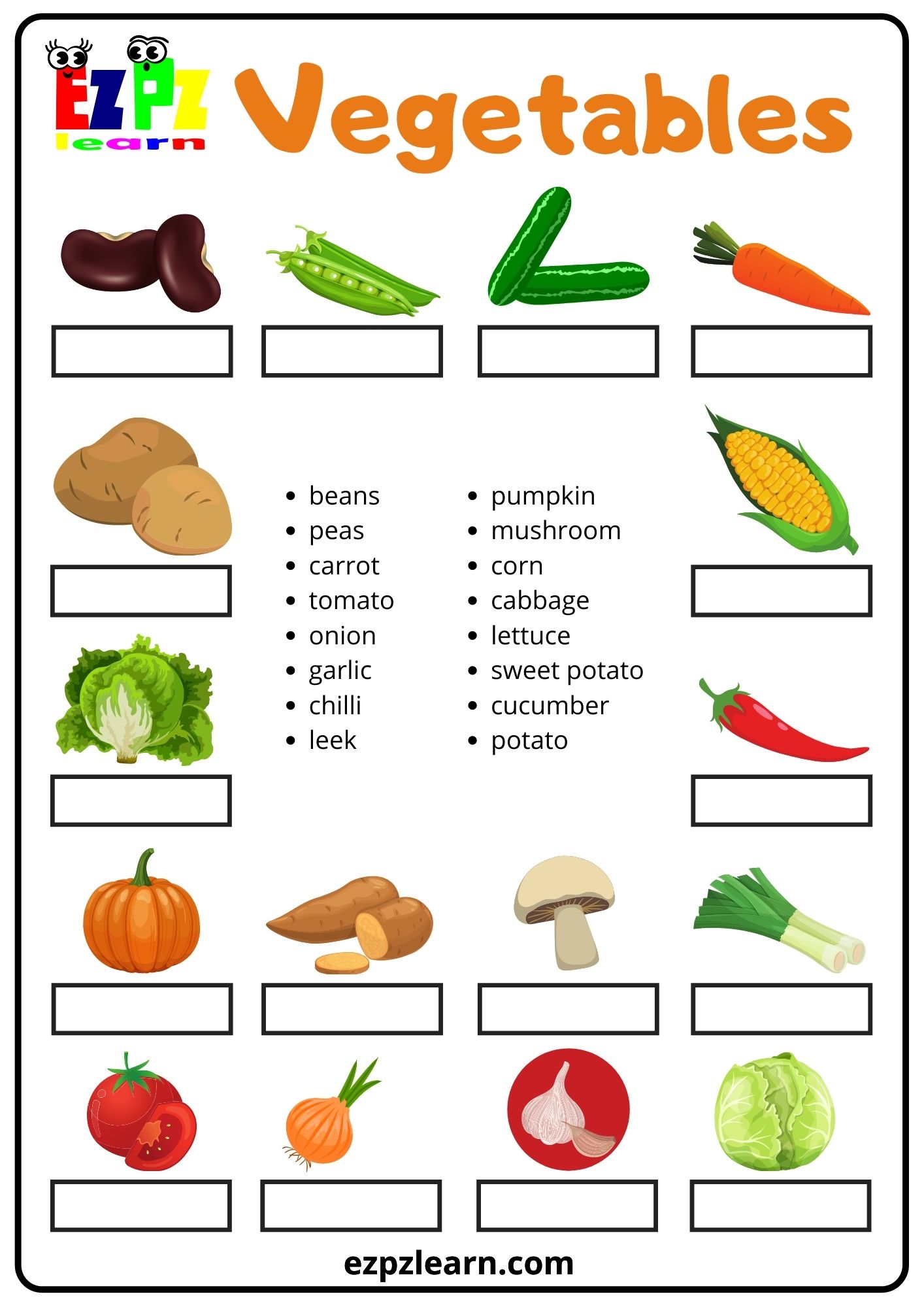 Vegetables Word Match 